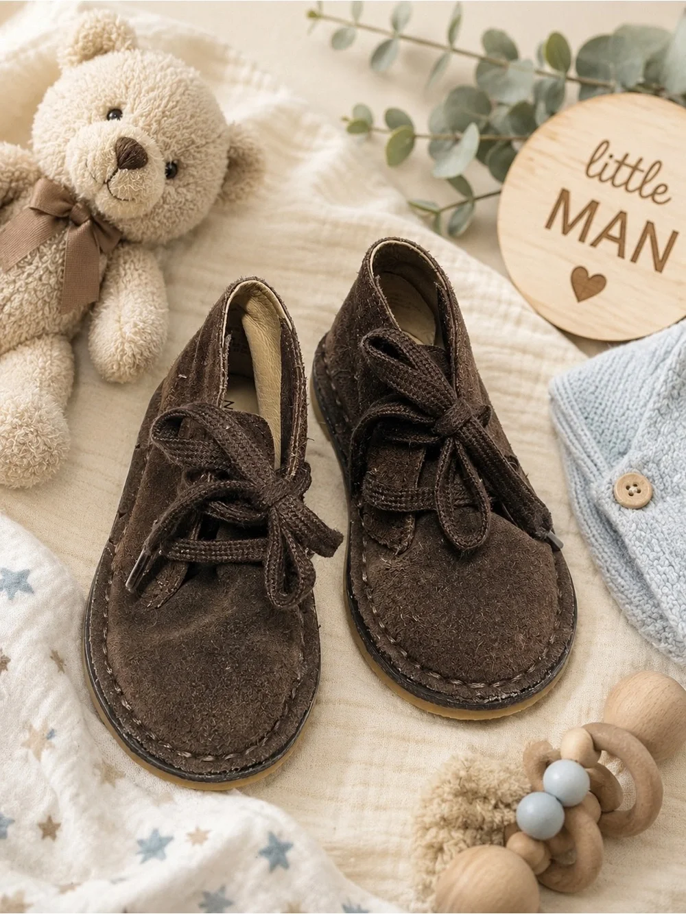 Nordstrom Brown Suede & Leather Lace-Up Baby Shoes